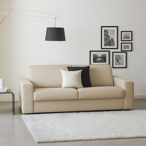 Dmora - Sofá fijo Dciucc, Sofá de 3 plazas, 100% Made in Italy, Sofá de salón en tela tapizada, con reposabrazos estándar, Cm 220x95h90, Beige (1/5)