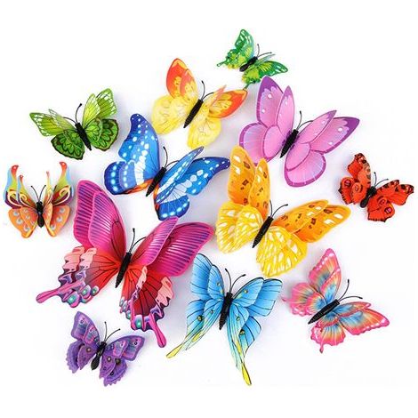 Décorations murales papillons, 24 pièces, autocollants papillons 3D, pour décorations de fête avec aimants (colorés, 24) (1/5)