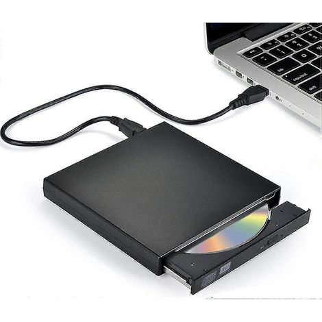 Lecteur CD/DVD externe Blingco USB 2.0 Slim, portable et fin, compatible avec ordinateurs portables et de bureau, noir. (1/4)