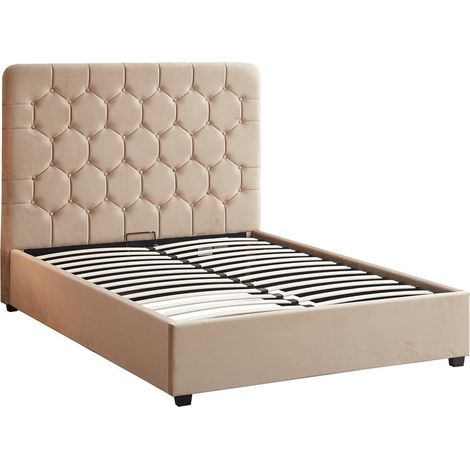 Madison 5 Feet Ottoman Bed Frame - L216 x W167 x H141 cm - Fawn Velvet Fabric
