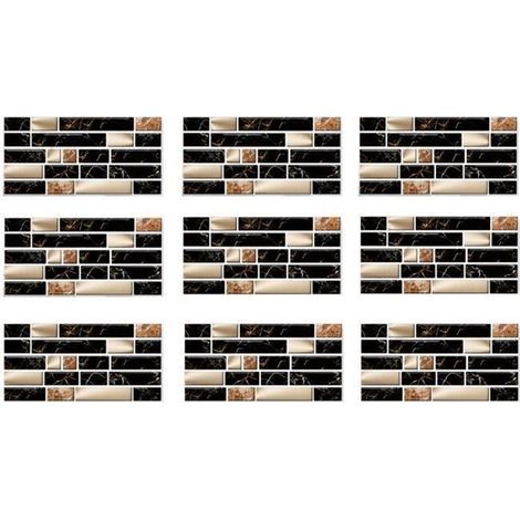 9 Pièces Autocollant de Carrelage Marron Noir Vinyle Adhésif Stickers Cuisine Salle de Bain 20x10cm (1/4)