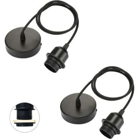 Suspension lampe E27 lot de 2, câble textile réglable 100 cm, anneau à vis amovible, noir – idéal cuisine & intérieur (1/5)