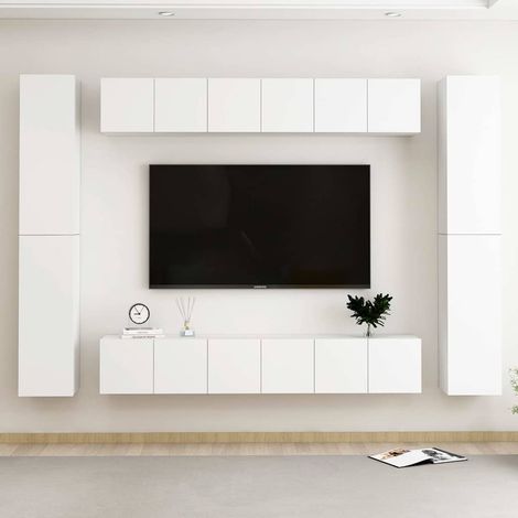 vidaXL Ensemble de meubles TV 10 pcs Blanc Bois d'ingénierie (1/5)