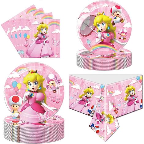 Vaisselle et serviettes Princesse Peach pour une fête d'anniversaire (20 invités) - Assiettes et serviettes Princesse Peach (1/4)