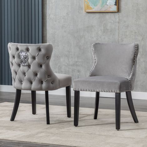 Wahson Lot de 2 Chaises en Velours, Chaise Salle à Manger Moderne et Pieds Bois Massif Chaises de Salon Rembourrées Épais, Gris