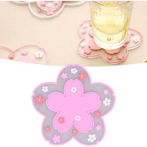 Isolierter Untersetzer mit japanischem Kirschblütenmuster (11,5 cm), rutschfest, für Zuhause oder Büro, ideal für Tee, Milch oder Kaffee, rosa. (1/5)