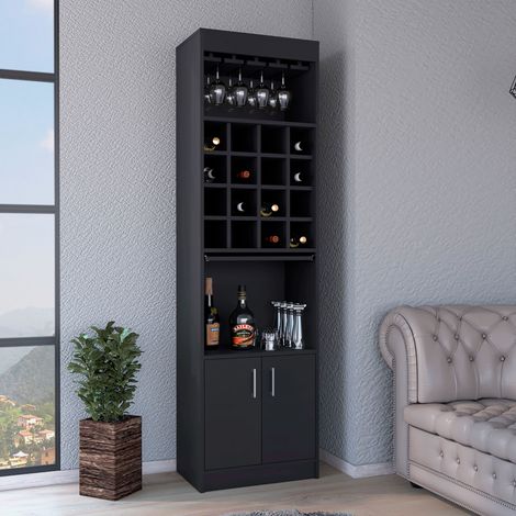 Tuhome Concept – Meuble bar Kava Beijing – Table extensible 180.6 cm L x 51 cm P x 34 cm H – Finition bois élégante – 16 cabines pour bouteilles