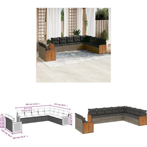 10-tlg. Garten-Sofagarnitur mit Kissen Grau Poly Rattan - Gartensofa - Outdoor Möbel - Lounge Set - Rattan Gartenmöbel - Gartenlounge - Home & Living (1/3)