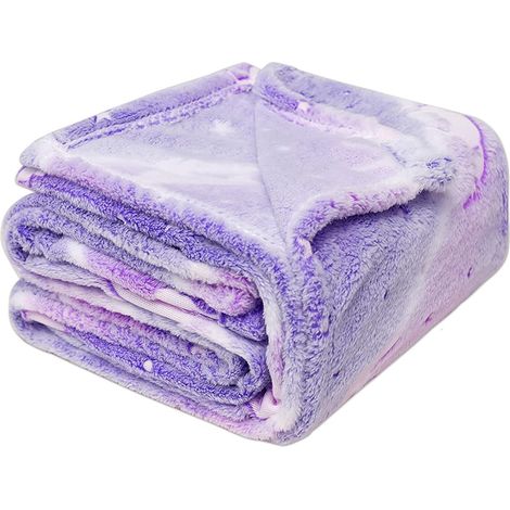 Couverture douce et moelleuse violette à motifs licorne et étoiles, phosphorescente, idéale comme cadeau pour les petites filles. 130 × 150 cm. (1/5)