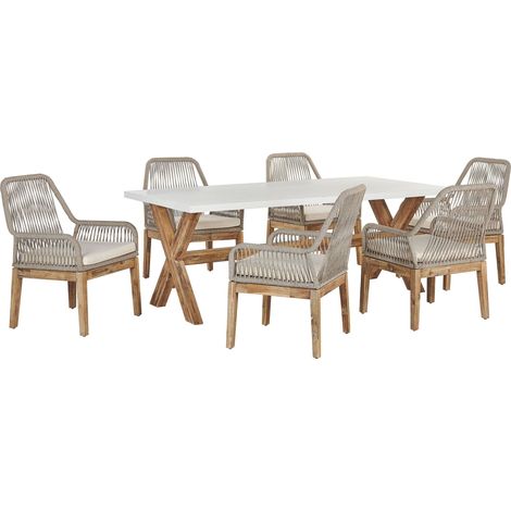 Garden Dining Set 6 Seater OLBIA with Cushions Concrete Beige (1/5)