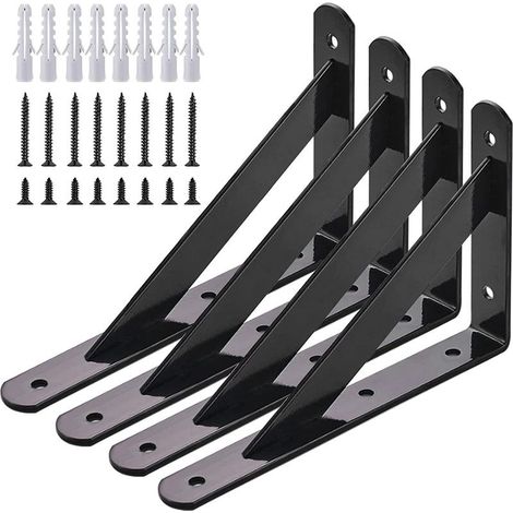 Equerres Shelf Wall-mounted, 6 Packs Brackets querre D'onagre Fastening, 15 9.5 CM Frame Flottant of Brackets Triangular of 90 Degrs in Mtal Load Heavy, Black (1/5)