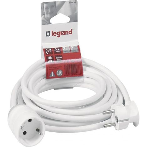 1 Rallonge Legrand 2P+T, 3 Mètres, Blanc, Pour Intérieur