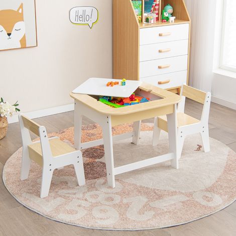 Table avec 2 Chaises Enfants 3-6 Ans - Plateau 2 Face : Noir et Blanc Dessin Effaçable Espace de Rangement Caché CW5211 Maison Chic (1/4)