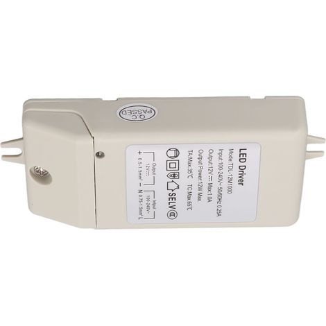 Alimentation LED 12 W CC 12 V 1 A à courant constant pour ruban LED, compatible avec les bandes lumineuses LED CA 100-240 V (TDL 12M1000)