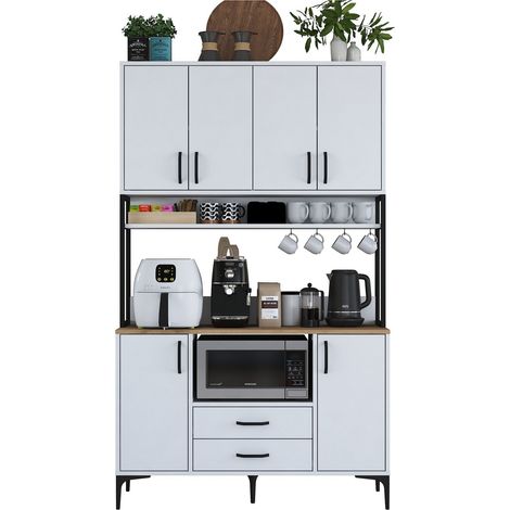 Glaubensmöbel Mairago, Sideboard 2 Schubladen, 5 Regalböden, Flügel-, Schiebetür, 120x38x199h cm Weiß