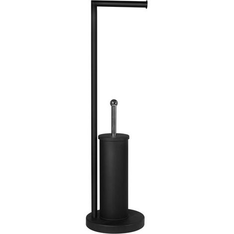 Base con portascopino e portarotolo in acciaio inox nero opaco  KAM720N kamalu