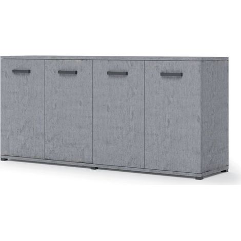 Meuble de salon polyvalent gris béton en bois mélaminé 180x80x45 cm (1/2)