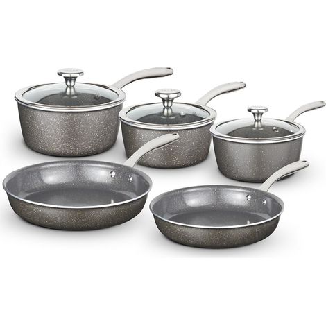 Tower Cerastone Pro 5 Piece Cookware Set with Non-Stick Coating and Riveted Steel Handles, Graphite T900209 (1/5)