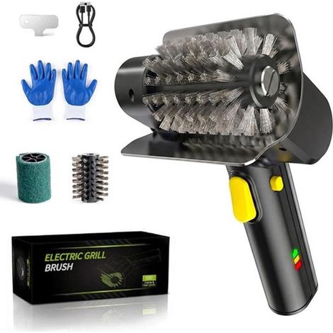 Brosse électrique pour barbecue - Brosse de nettoyage sans fil pour barbecue - 700-800 tr/min - Livrée avec 2 têtes de brosse - Chargement USB-C (1/5)