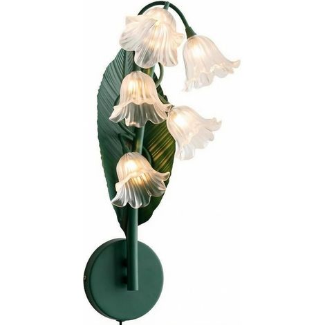 Applique Murale Fleur Lampe Murale Luminaire Mural Éclairage Intérieur Style Botanique avec Dos en Forme de Feuille et Abat-jour Pétales Lumière Douce, Transparent, Campanule (1/5)