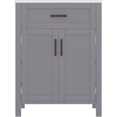 Meuble de salle de bain sur pied 60 x 46 x 84,8 cm avec vasque intégrée, finition laquée, étagères à double porte, tiroirs pratiques, étagères réglables, vasque en céramique intégrée, gris