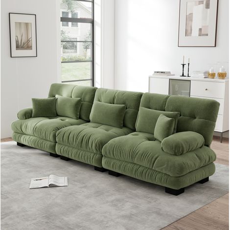 Sofá modular de 3 plazas de chenilla verde con asiento profundo, 313 x 77 x 81 cm HAVRYA (1/5)