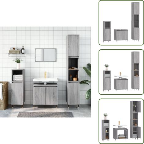Lavabo - vidaXL Set Mobili da Bagno 3 pz Grigio Sonoma in Legno Multistrato - Mobili da bagno in legno