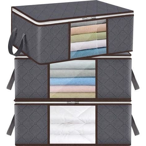 Boîte Rangement Sous Lit - 3 pièces, Boîte Rangement 35L Pliable Fenêtre Transparente - Gris, Pour Couettes/Vêtements/T-shirts (1/5)