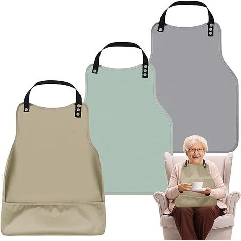 Bavoir adulte, imperméable et réutilisable, avec sac de récupération des aliments, sangle de cou réglable, bavoir lavable grande taille. (1/5)