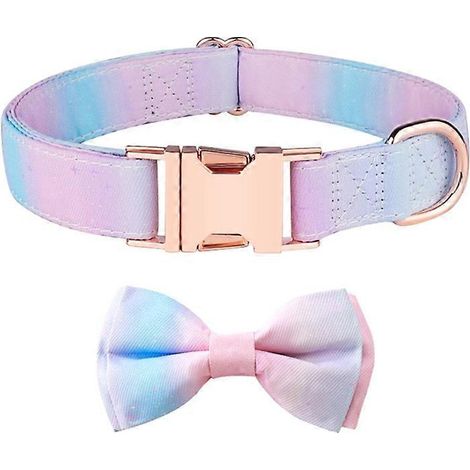 Niedliches Hundehalsband mit Blumenmuster und Accessoires, Größe S/M, für weibliche Welpen, rosa-blauer Farbverlauf, Haustier.