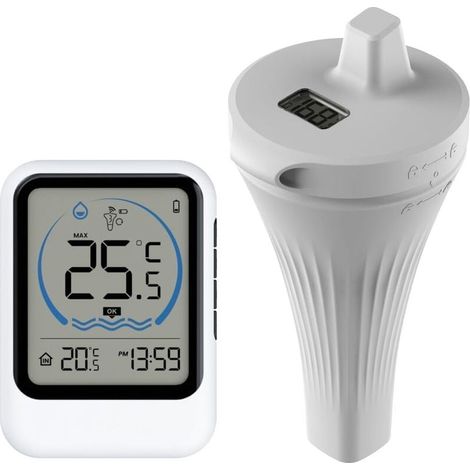 Thermomètre de piscine numérique flottant avec écran LCD, thermomètre flottant sans fil, IP67, thermomètre à eau pour piscines, jacuzzis et spas (1/4)