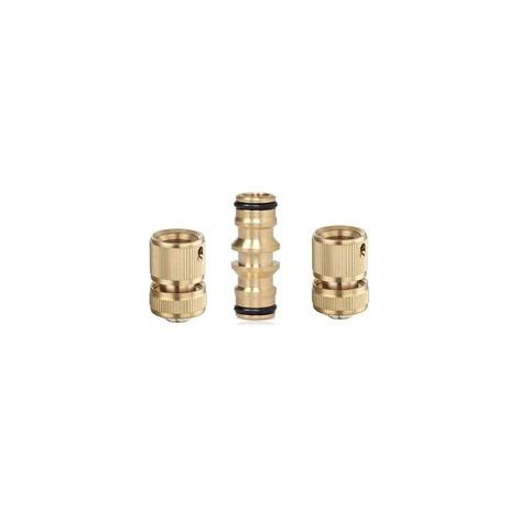 Kit de reparación de mangueras de 3 piezas, 2 racores de conexión rápida de latón y conector doble para manguera.