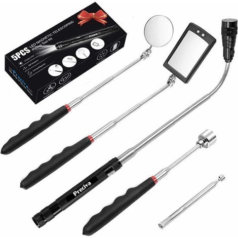 Offerta imperdibile - Set di 5 strumenti di raccolta magnetici telescopici, kit di strumenti estensibile con luce LED, include specchio di ispezione rotondo/quadrato da 15 libbre/1 libbra/impugnatura  (1/4)
