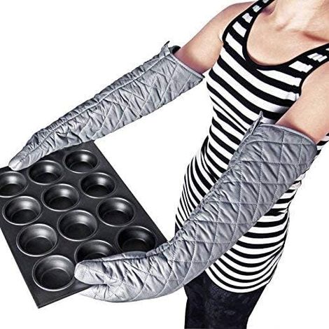 Linwnil Supper Long 58,4 cm 58 cm Chiffon de coton Gants de four barbecue Gants résistant à la chaleur et Lot Gant de cuisine Pâtisserie Long Hot Cook 2 pcs (1/5)