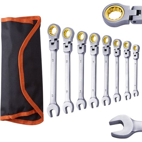 Flexibler Ratschenschlüssel, 8-teiliger Kombinationsschlüsselsatz 8-17 mm, Cr-V-Stahl, mit Rollkoffer, ideal für den Heimgebrauch und Autoreparaturen. (1/5)