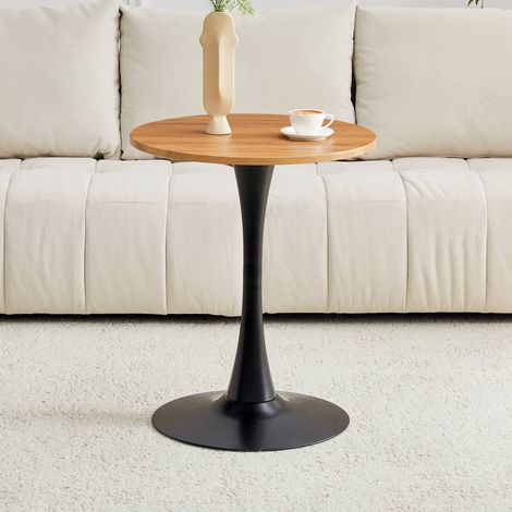 Table ronde Ø60x72 cm effet bois, pied central métal noir, style moderne rétro, charge 120 kg (1/5)