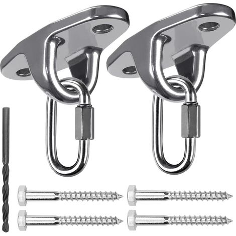 Lot de 2 Crochet Plafond Acier Inoxydable - Charge Lourde 680kg - Pour Hamac Balançoire Intérieur Extérieur (1/4)
