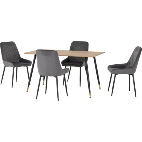 Hamilton & Avery Medium Indoor Dining Set - Medium Oak Effect/Grey Velvet