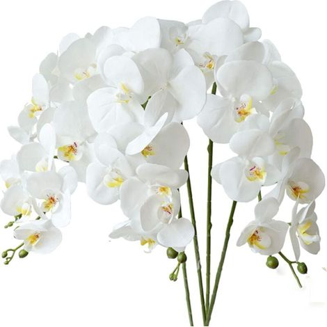 ZVD piezas de orquídeas Phalaenopsis artificiales blancas de 70 cm con hojas de orquídea artificiales (1/4)