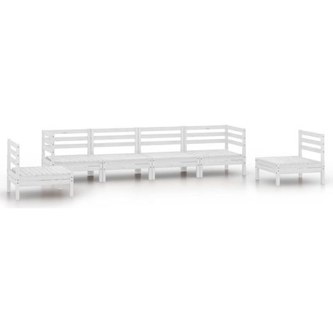 Set Divani da Giardino 6 pz Salotto da Giardino Bianco in Legno Massello di Pino (1/5)