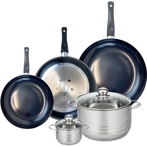 Ensemble de 3 Poêles de cuisson 24, 28 et 32 cm et 2 faitouts 12 et 24 cm Elo Prima Brillant (1/5)