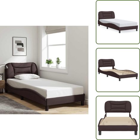 Cadre de lit sans matelas marron foncé 90x200 cm tissu - Lit Plateforme - Cadre De Lit Double - Lit Design - Lit Capitonné - Literie (1/5)