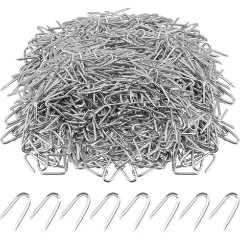 Lot de 1 800 clous en forme de U, 2,3 mm de diamètre, galvanisés et résistants, pour clôture de jardin, treillis métallique (1/5)