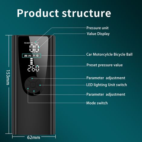 Pompe de gonflage portable 8000 mAh, multifonctionnelle, idéale pour les activités de plein air, avec charge inversée (1/5)