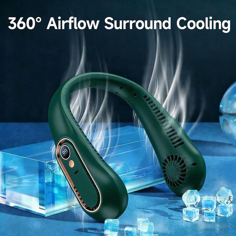 Ventilador de Cuello Inalámbrico 7000mAh, 5 Velocidades y Flujo 360°, Silencioso sin Aspas – Ideal para Oficina, Viajes y Aire Libre (1/3)