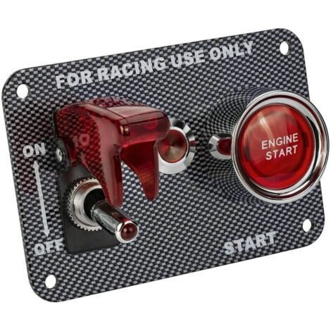 Racing Car Switch 12V 20A Rocker Switch and 50A Ignition Switch Panel Carbon Fiber Panel Red Indicator with Wires, Screws (1/4)