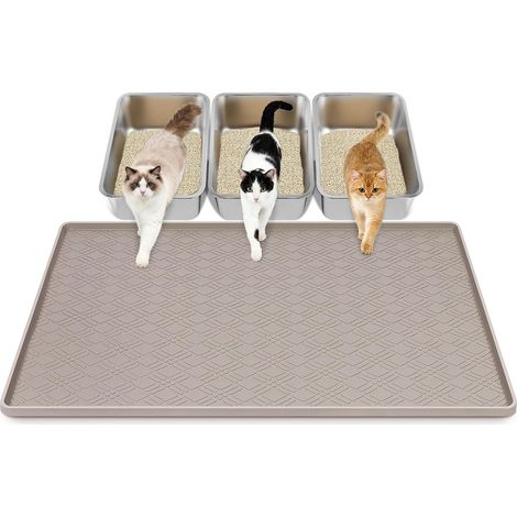 42 x 29 pouces Tapis de Litière pour Chat, Grand Tapis de Litière en Silicone pour Chat Tapis de Protection du sol et Contrôle des Projections (Beige) (1/5)