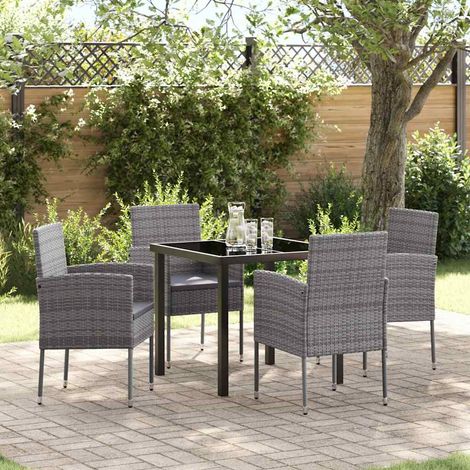 vidaXL Garten Essgruppe mit Kissen 5 pcs Grau Poly-Rattan (1/5)