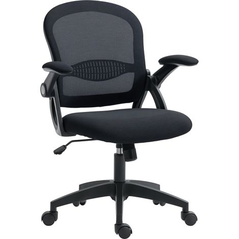 Sedia da ufficio con funzione dondolo, braccioli regolabili, altezza regolabile, sedia da scrivania con schienale in rete, ruote e sedile imbottito, 65,5x61,5x88 - 97,5 cm, nera