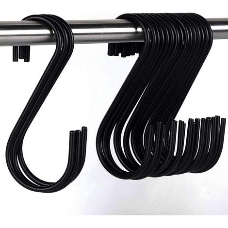Juego de 30 ganchos en S de acero inoxidable, ganchos de metal en forma de S para cocina, baño, dormitorio, (negro) (negro) (1/5)